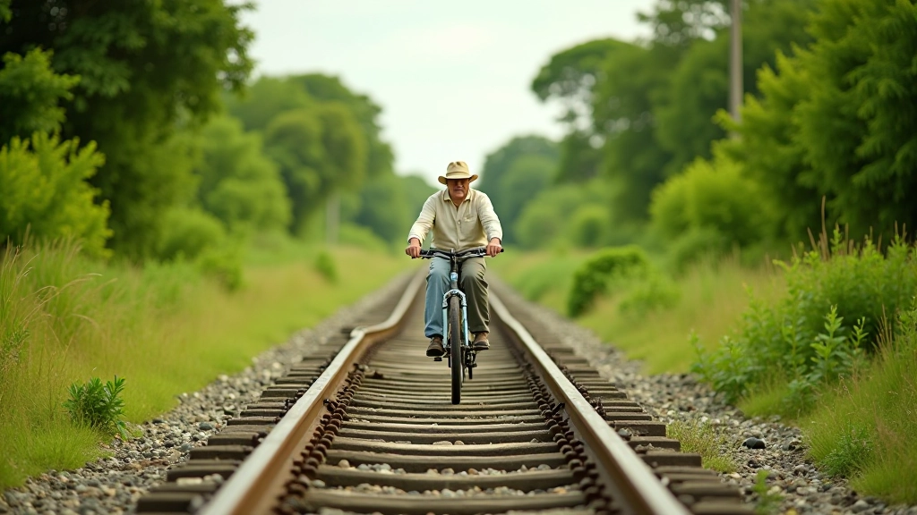 Vías de tren históricas en la región de Arroyo con paisaje montañoso de fondo